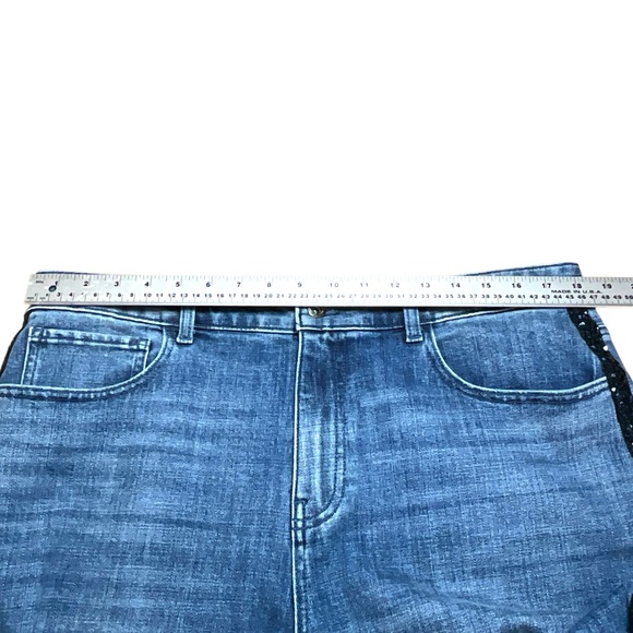 TALBOTS Cotton High Rise Straight Ankle Jean Lace Sequin Tuxedo Stripe US Sz 16 - Picture 5 of 11